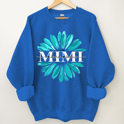 Mimi Turquoise Daisy Flower With Grandkids Sweatshirt