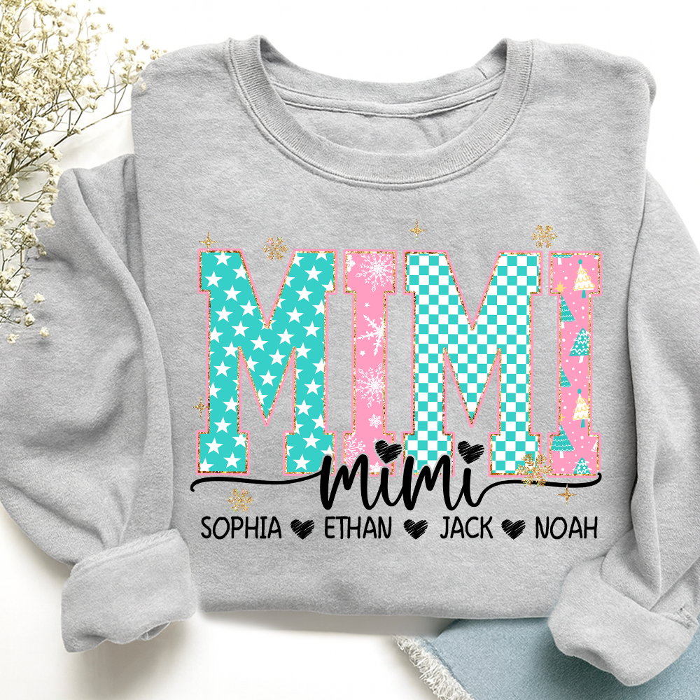 Personalized Mimi Christmas Sweatshirt, Custom Holiday Tree Shirt with Kids Names