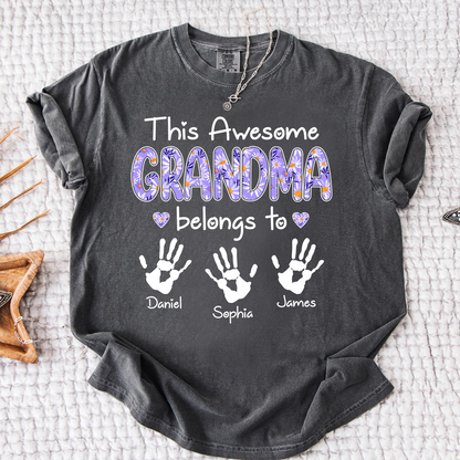 Comfort Colors This Awesome Grandma T Shirt with Handprints, Personalized Family Gift for Grandma