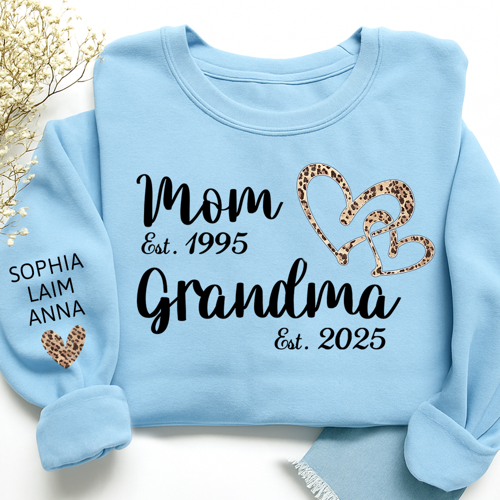 Mom Est Grandma Est personalized sweatshirt, A Loving Gift For The Family On Valentine's Day
