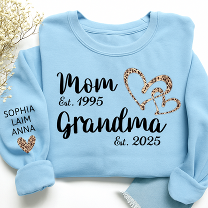Mom Est Grandma Est personalized sweatshirt, A Loving Gift For The Family On Valentine's Day