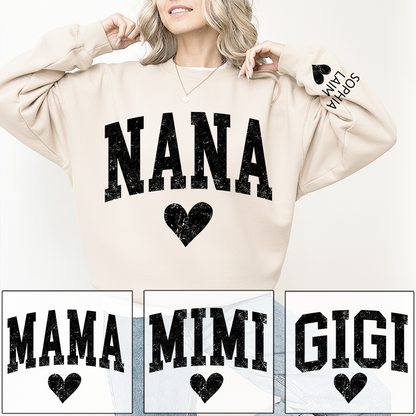 Personalized Nana Sweatshirt, Custom Name Heart Design Gift for Grandma