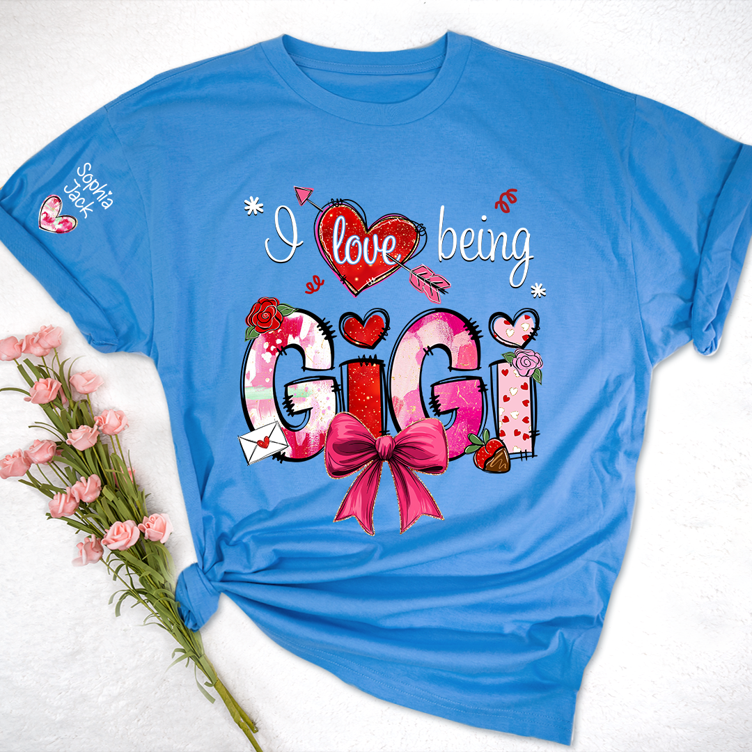 Personalized I Love Being A Nana Valentine's Day T-shirt Cute bows And Strawberries, Gifts for Grandma And Children