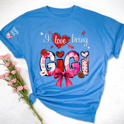 Personalized I Love Being A Nana Valentine's Day T-shirt Cute bows And Strawberries, Gifts for Grandma And Children