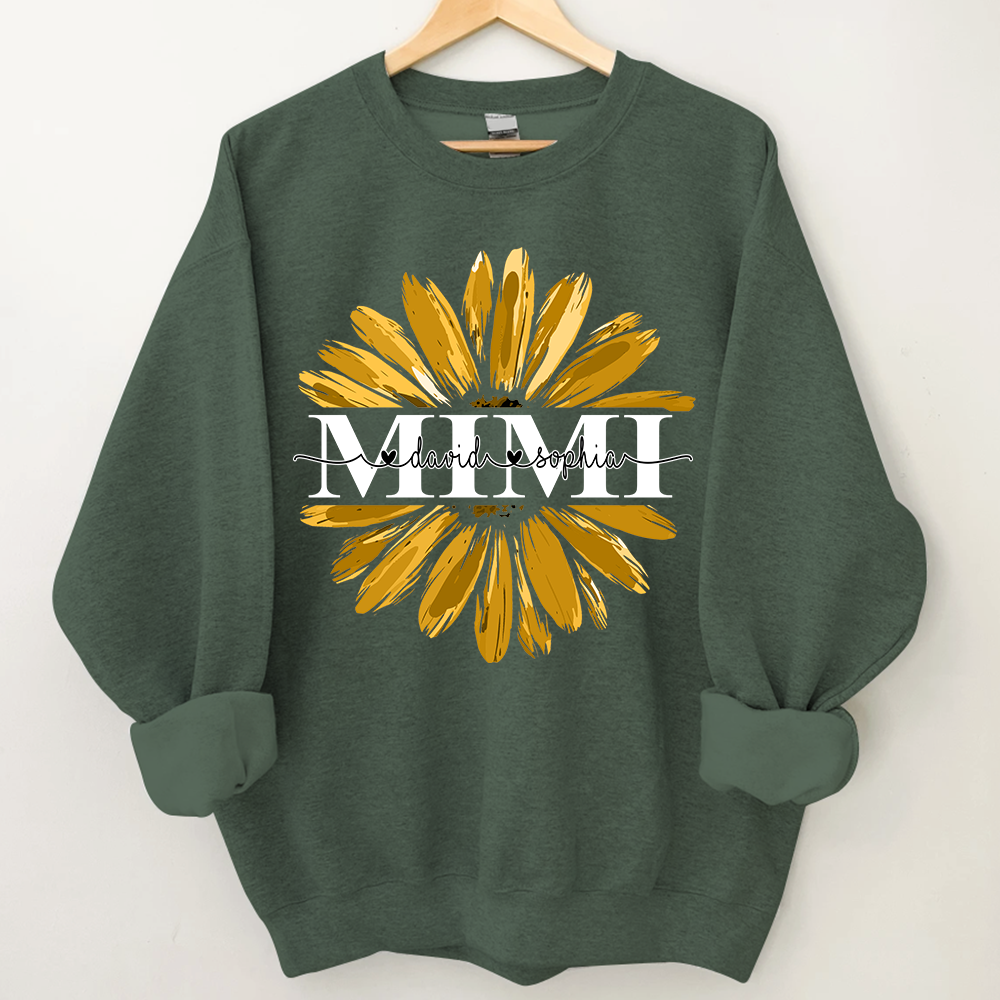 Mimi Yellow Daisy Flower With Grandkids Sweatshirt