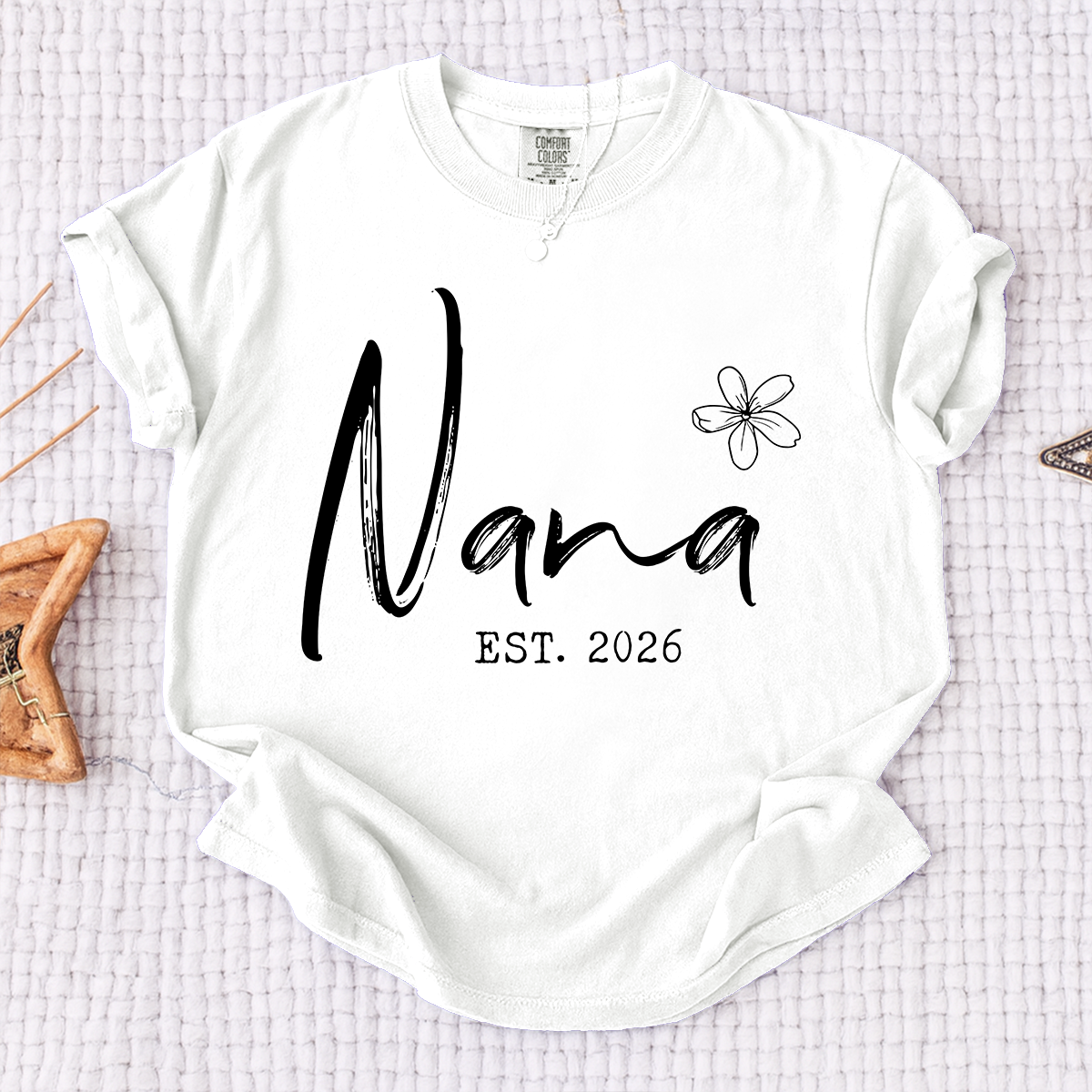Comfort Colors® Personalized Nana Est 2026 Shirt, Custom Grandma T Shirt, Simple Floral Nana Graphic Tee, Gift for New Grandma Women