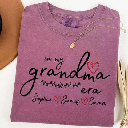 Comfort Colors Personalized In My Grandma Era T Shirt, Perfect Gift for Grandmothers with Kids' Names