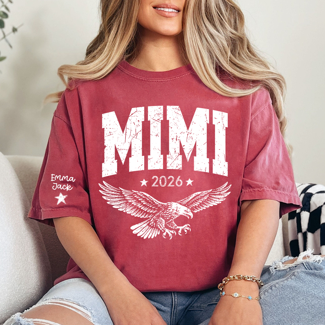 Personalized Grandma T-Shirt, Mimi Est, Custom Names On Sleeve Shirt with Eagle & Custom Names