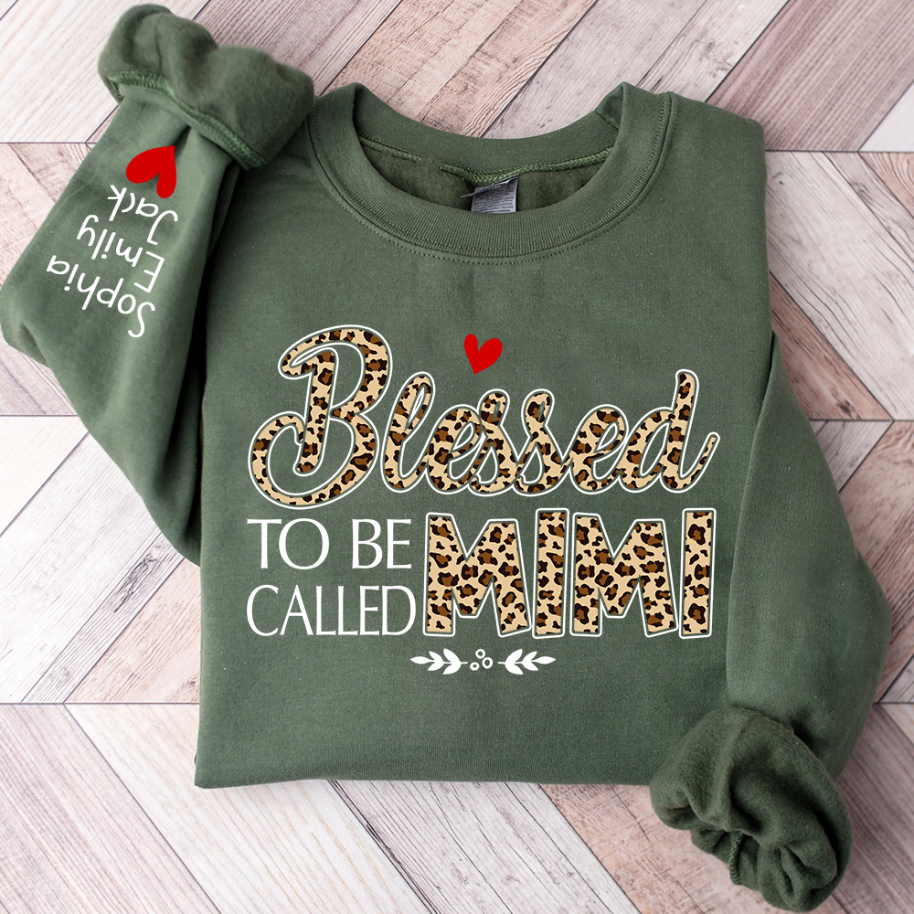 Personalized Leopard Print Sweatshirt Blessed to be called Mimi, Gift For Grandma And Grandchildren