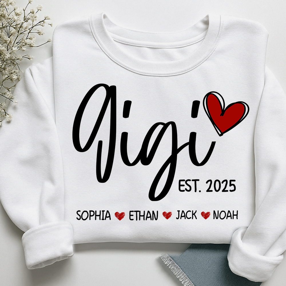 Personalized Gigi Heart Sweatshirt, Custom Gifts for Grandma And Kids