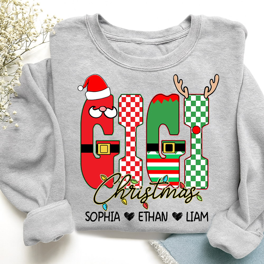 Preppy Merry Christmas Mimi Sweatshirt, Customized Name Gifts for Grandma and Kids