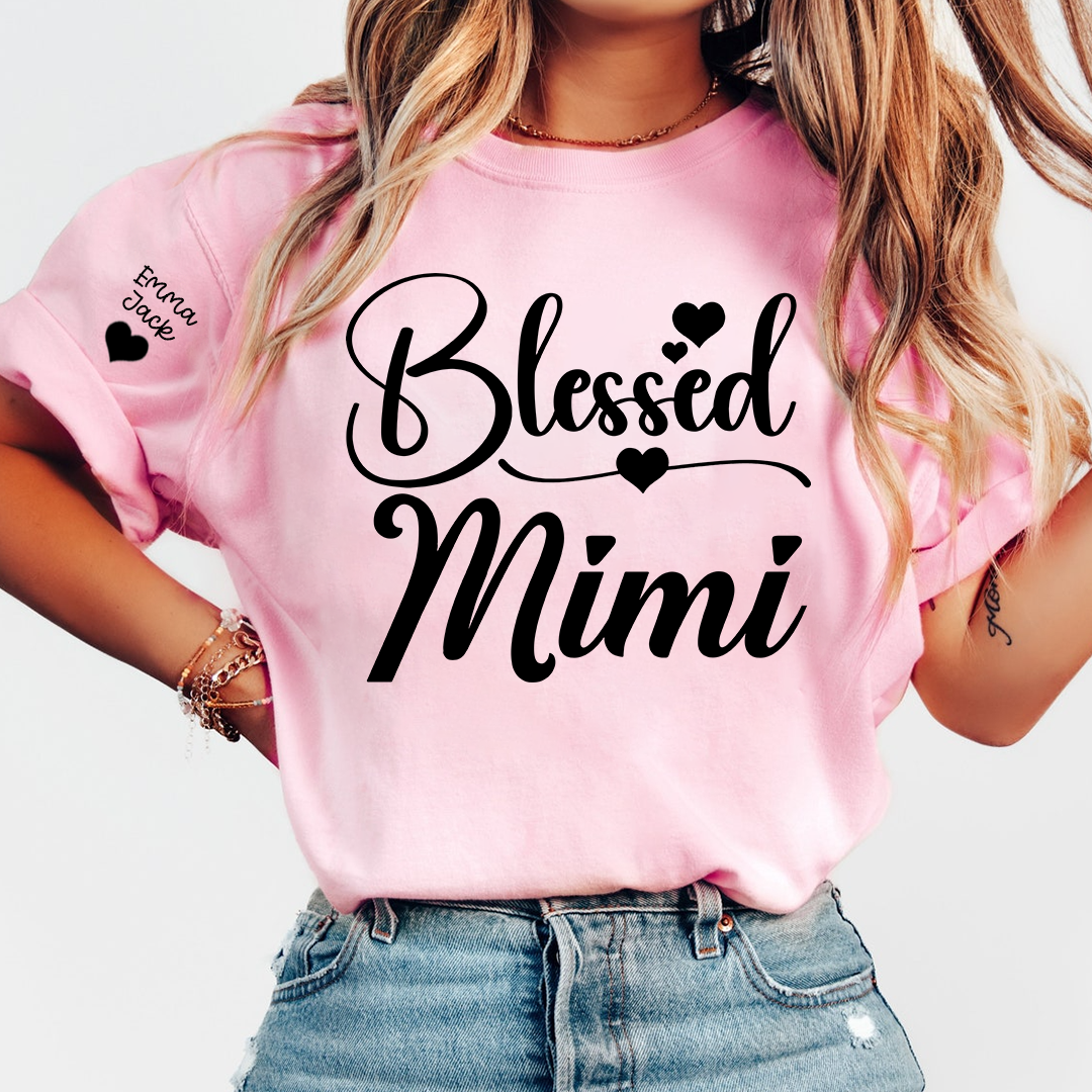 Blessed Mimi Shirt, Personalized Mimi T-Shirt with Custom Names and Cute Heart Design