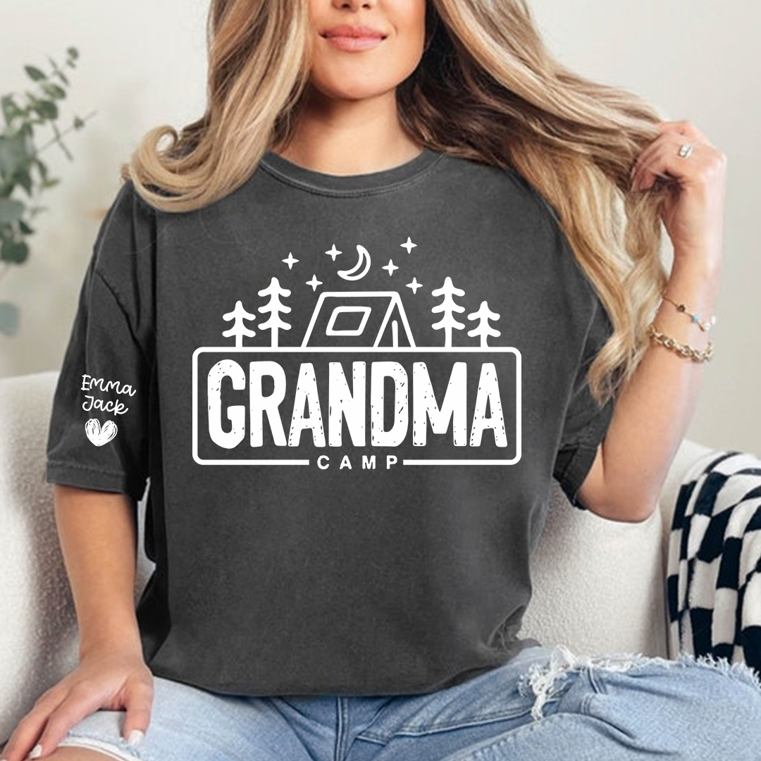 Grandma Camp Shirt, Personalized Grandma Camping Tee, Custom Grandkids Names T Shirt, Outdoor Adventure Gift for Grandma