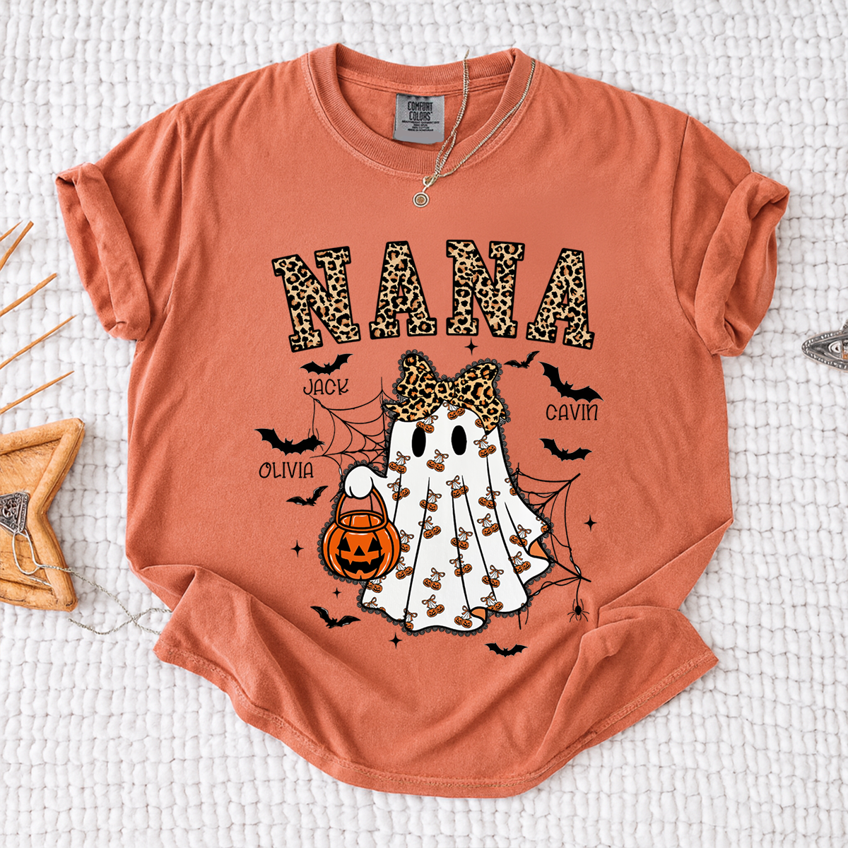 Comfort Colors® Custom Mimi Ghost Shirt, Halloween Outfit with Kids Names