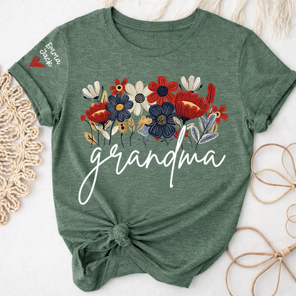 Personalized Grandma Floral Shirt with Custom Grandkids Names, Colorful Flower Design