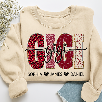 Personalized Gigi Sweatshirt with Kids Names, Valentine Grandma Gift Crewneck