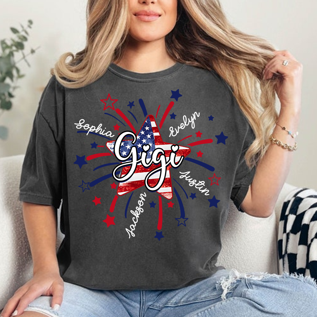 Personalized 4th Of July Grandma, Star Firework For Gift Grandma with Kid Names