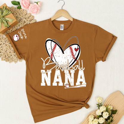 Baseball Nana Shirt, Personalized Family T Shirt with Custom Grandkids Names and Heart Design
