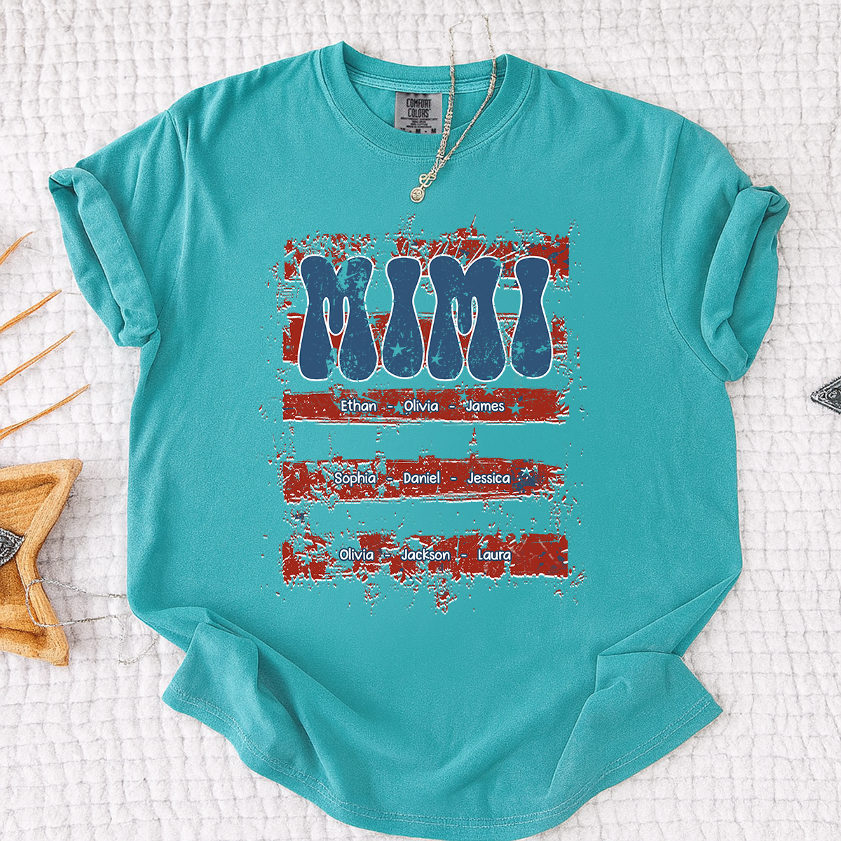 Comfort Colors Personalized Mimi Shirt with Family Names Patriotic American Flag Graphic Custom Family T Shirt for Mimi