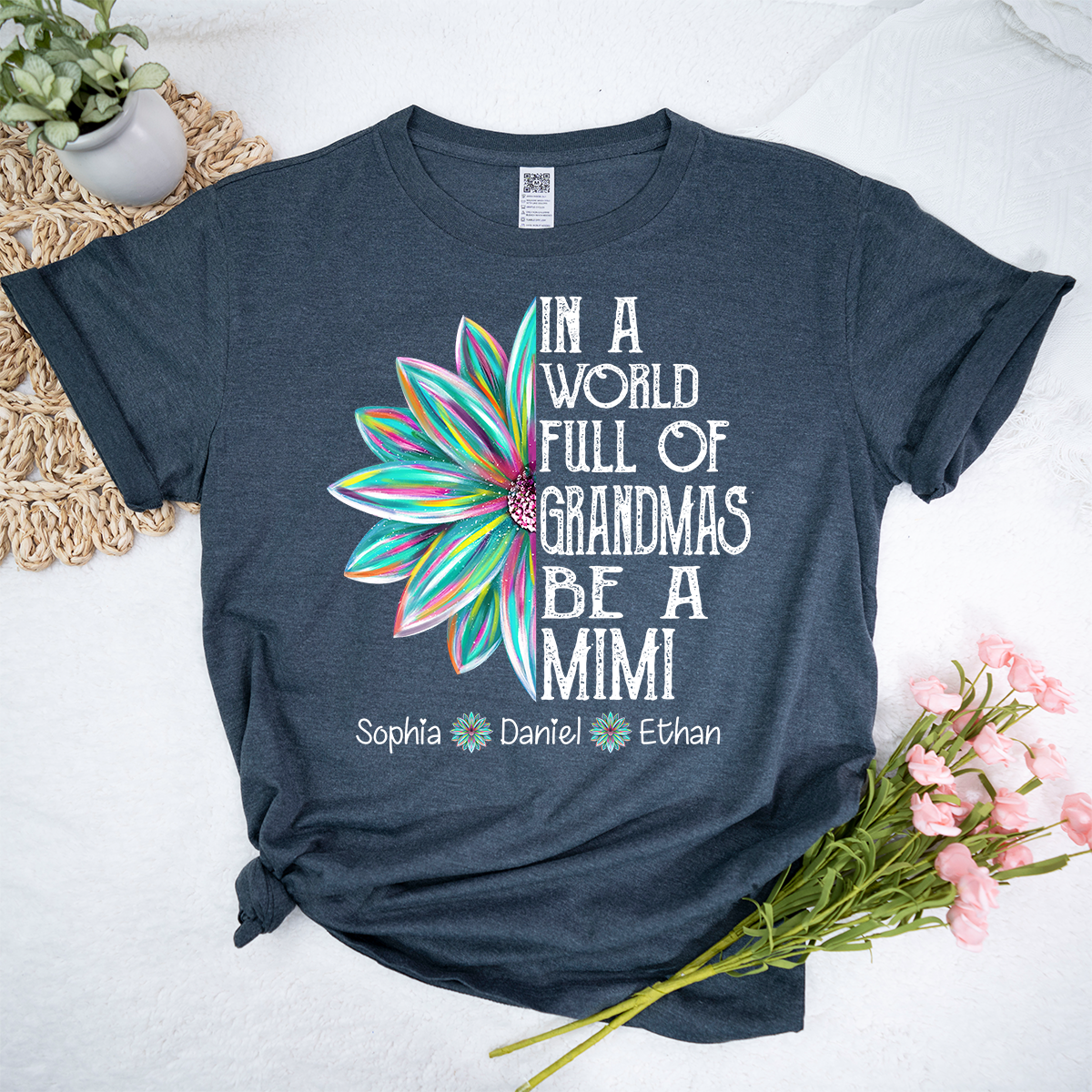 Personalized Mimi Shirt with Grandkids Names, In A World Full of Grandmas Be a Mimi Tee, Custom Floral Family Gift for Grandma