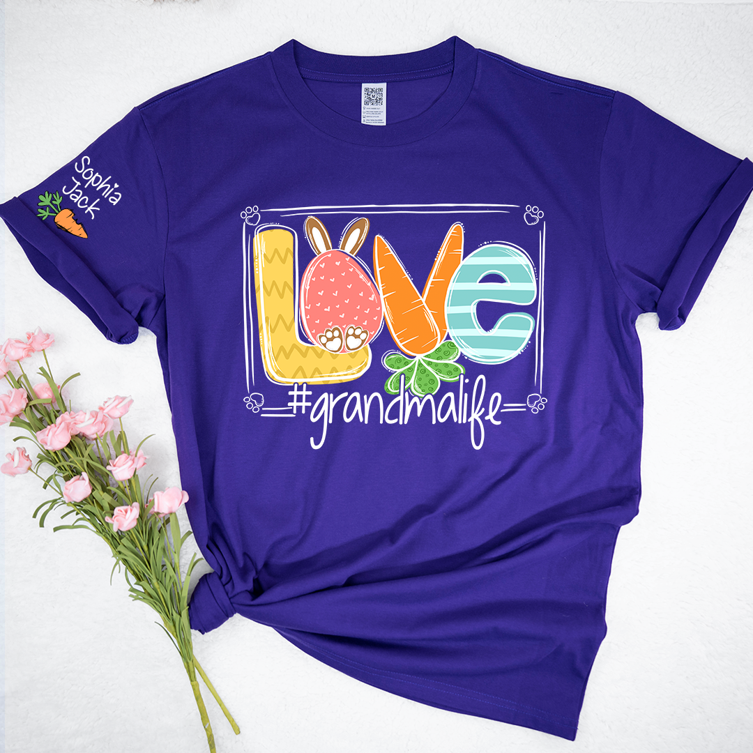 Custom Grandma Bunny Shirt, Personalized Family Names Easter Style Tee