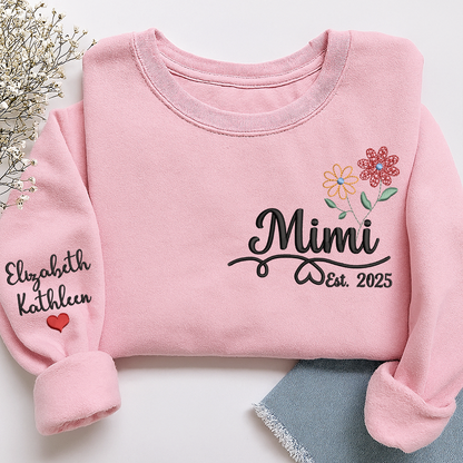 Personalized Embroidered Name Sweatshirts with Flowers, Gifts For Grandma And Kids