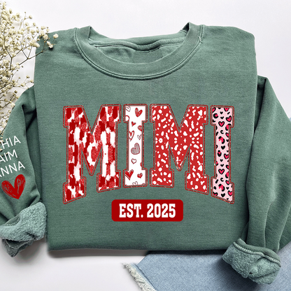 Custom Mimi Sweatshirt, Valentine Heart Pattern Pullover with Names