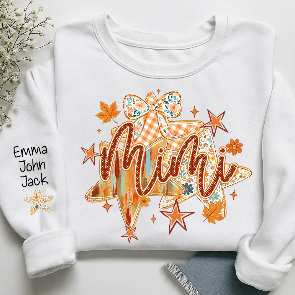 Cute Nana Star Bow Shirt, Personalized Grandma Graphic Tee, Fall Autumn T Shirt, Meaningful Gift from Grandkids