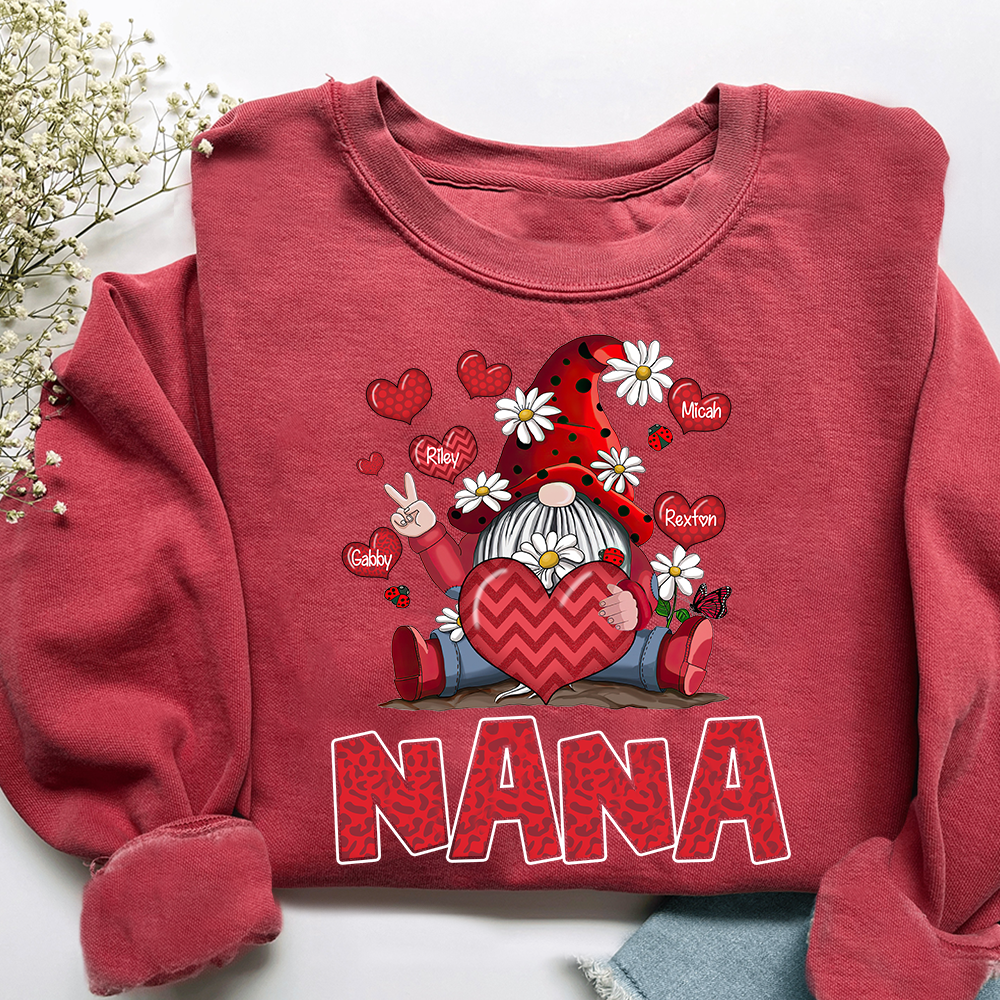 Nana Valentine Sweatshirt with Gnome Heart Design, Cute Family Love Crewneck
