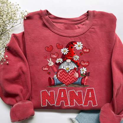 Nana Valentine Sweatshirt with Gnome Heart Design, Cute Family Love Crewneck