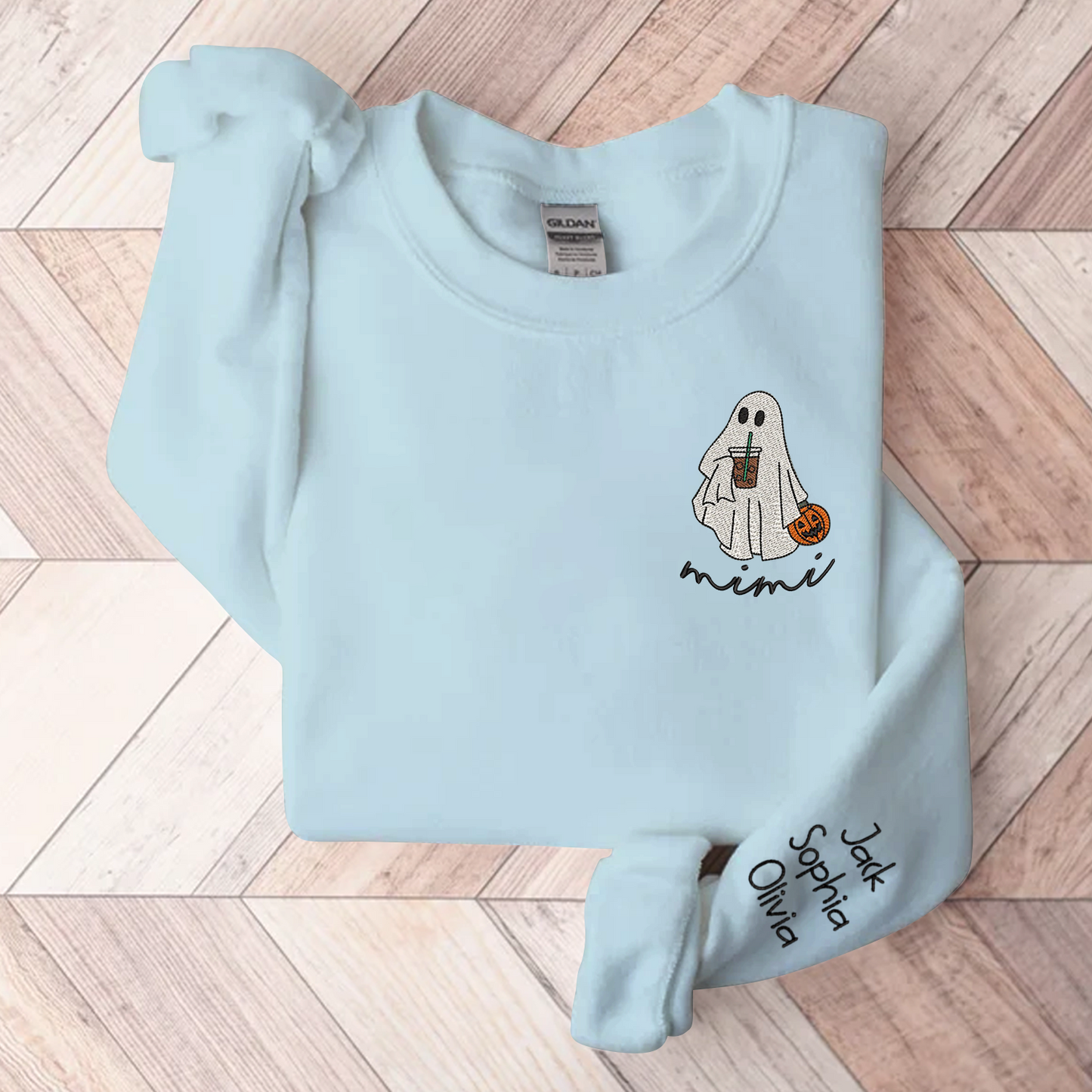 Ghost Halloween Embroidered, Custom Mimi And Kids, Grandma Gift TH Sweatshirt