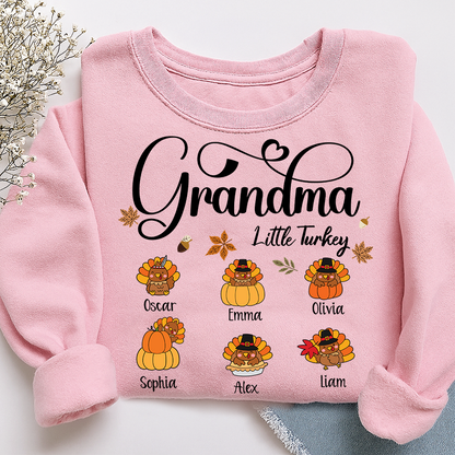 Full Grandma Little Turkey Sweatshirt, Custom Gifts for Grandma and Grandchild
