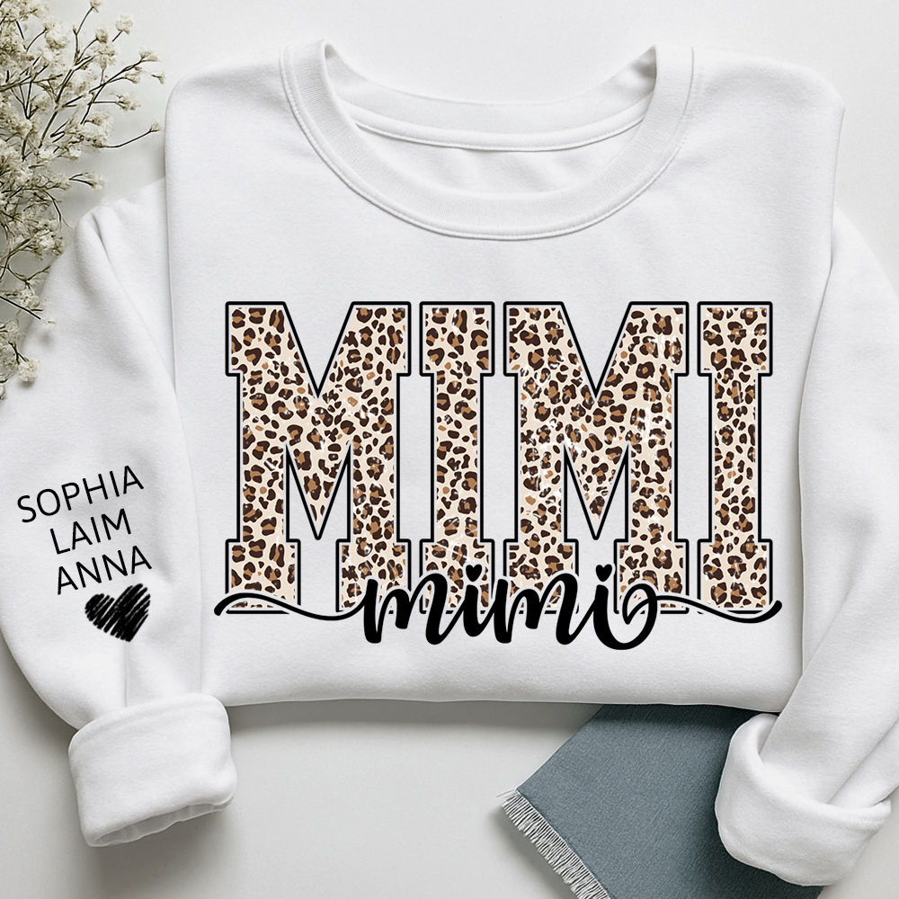 Personalized Mimi, Gift for Grandma with Leopard Heart and Custom Names