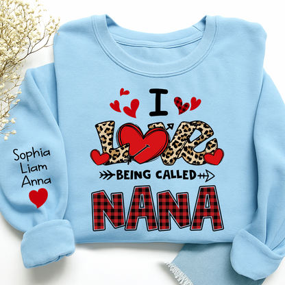 Personalized printed sweatshirt I Love Being Called Nana, Leopard Print heart, A Valentine's Day Gift For Grandmother And Grandchildren