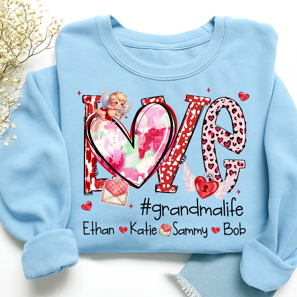 Personalized Love Grandma Life Sweatshirt, Custom Valentine Heart Design