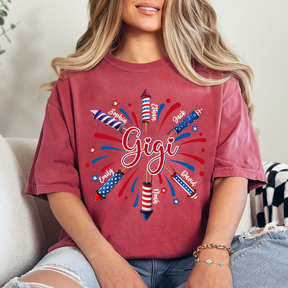 Personalized Gigi 4th July Independence Day American Flag T-Shirt, Patriotic Gift For Grandma And Kids