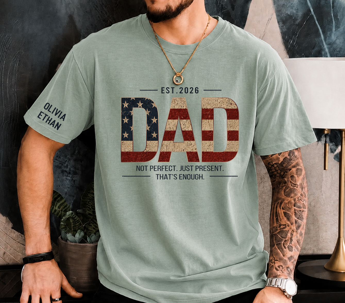 Personalized Dad T-Shirt – Not Perfect Just Present Patriotic Gift for Daddy Papa