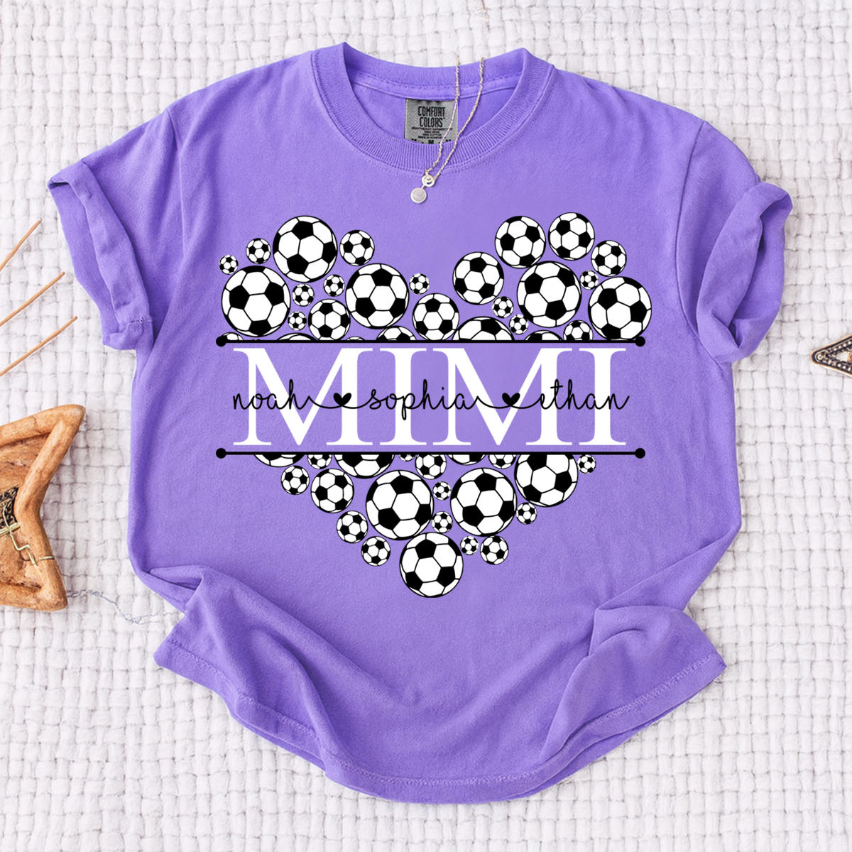 Comfort Colors® Personalized Grandma Soccer Tee, Custom Soccer Mimi Shirt with Custom Grandkids names