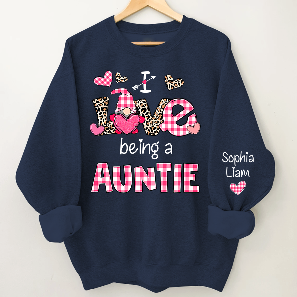 Personalized I Love Being an Auntie Sweatshirt with Kids Names, Valentine Inspired Family Clothing