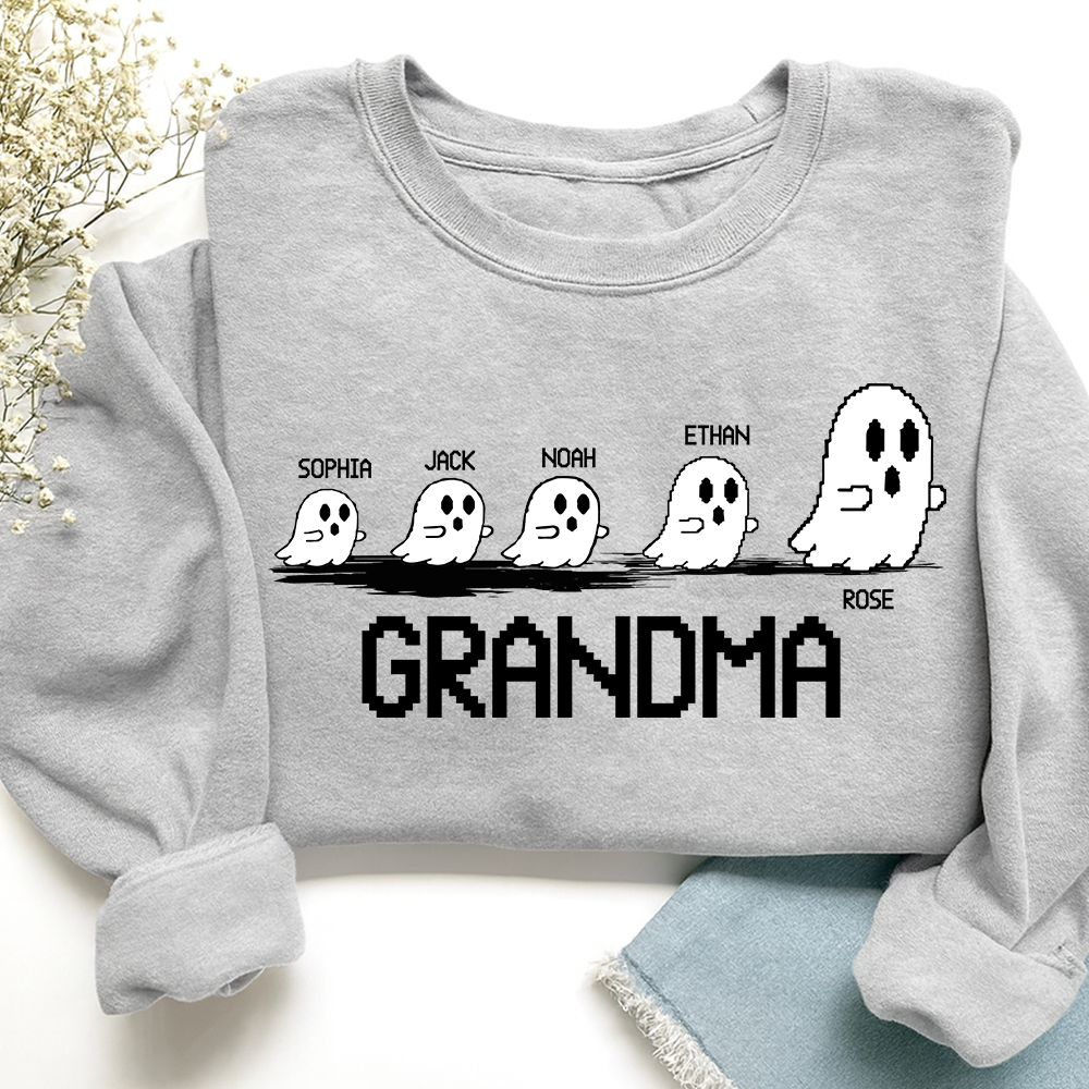 Personalized Grandma Ghost Sweatshirt, Custom Grandma And  Grandkids Names Halloween Gift