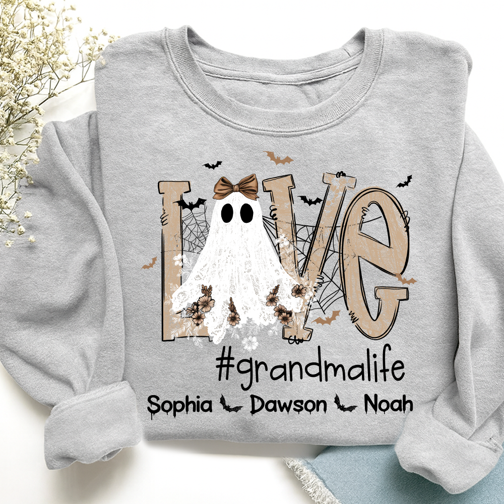 Love Grandma Life Halloween Sweatshirt, Custom Gifts for Grandma and Grandchild