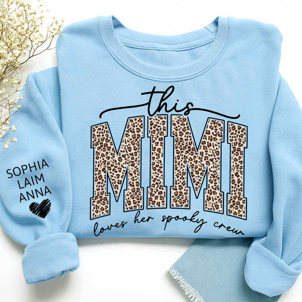 Custom Leopard This Mimi Love Her Spooky Crew, Grandma Sweatshirt with Kids’ Names