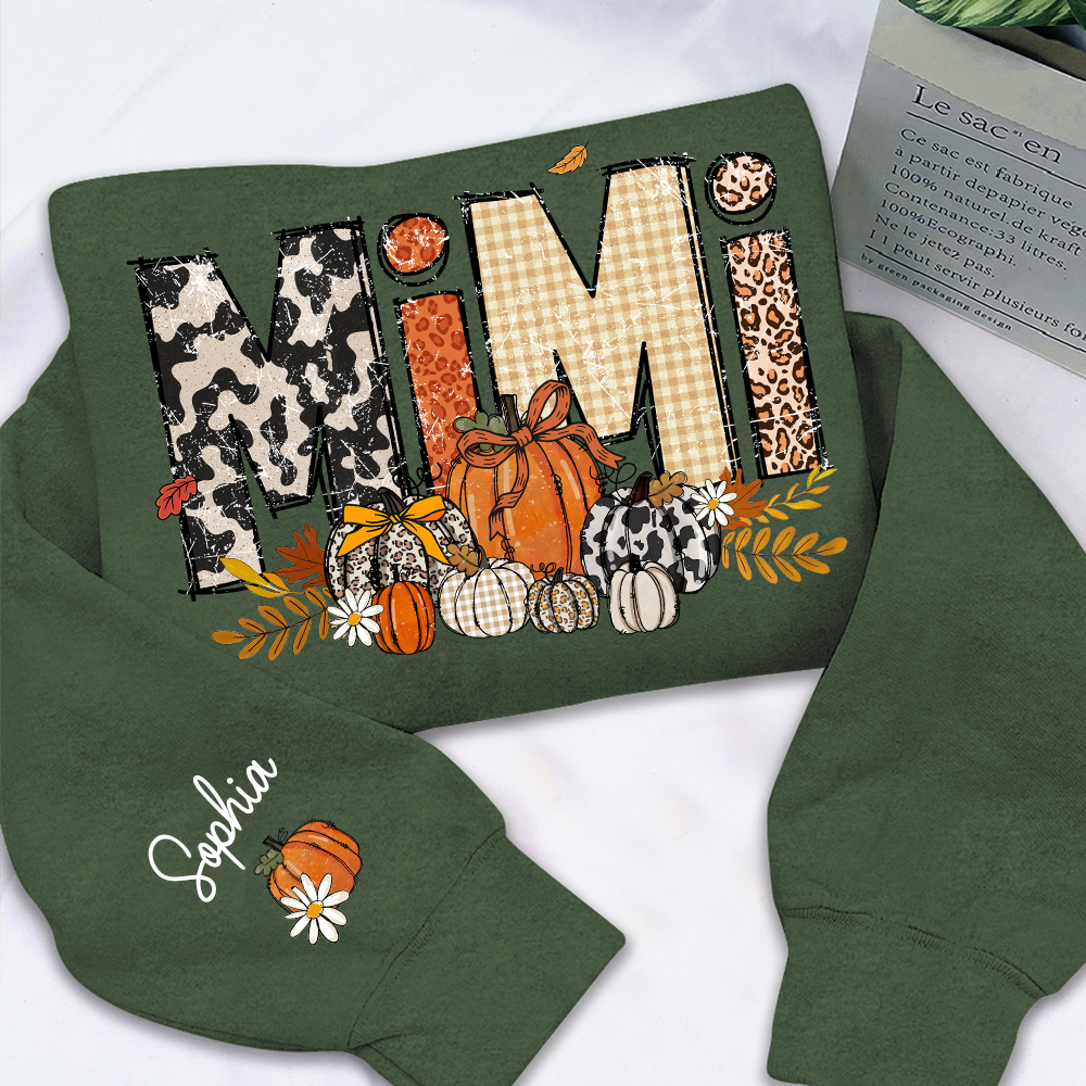 Preppy Fall Mimi Custom Grandma Pumkin Sweatshirt, Personalized For Grandma And Kids
