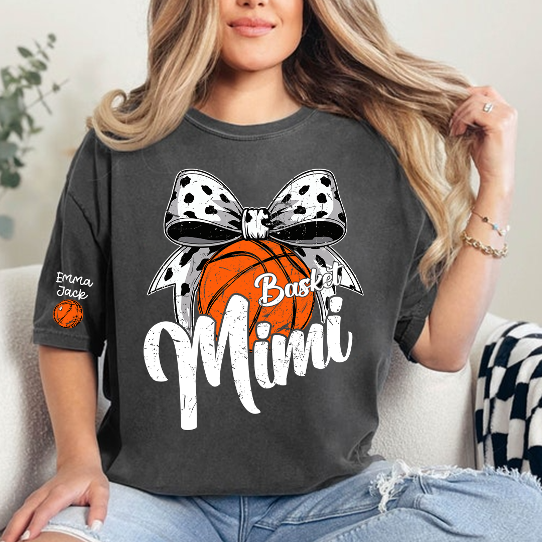 Basketball Mimi Shirt, Custom Names and Bow Design for Proud Sports Grandma