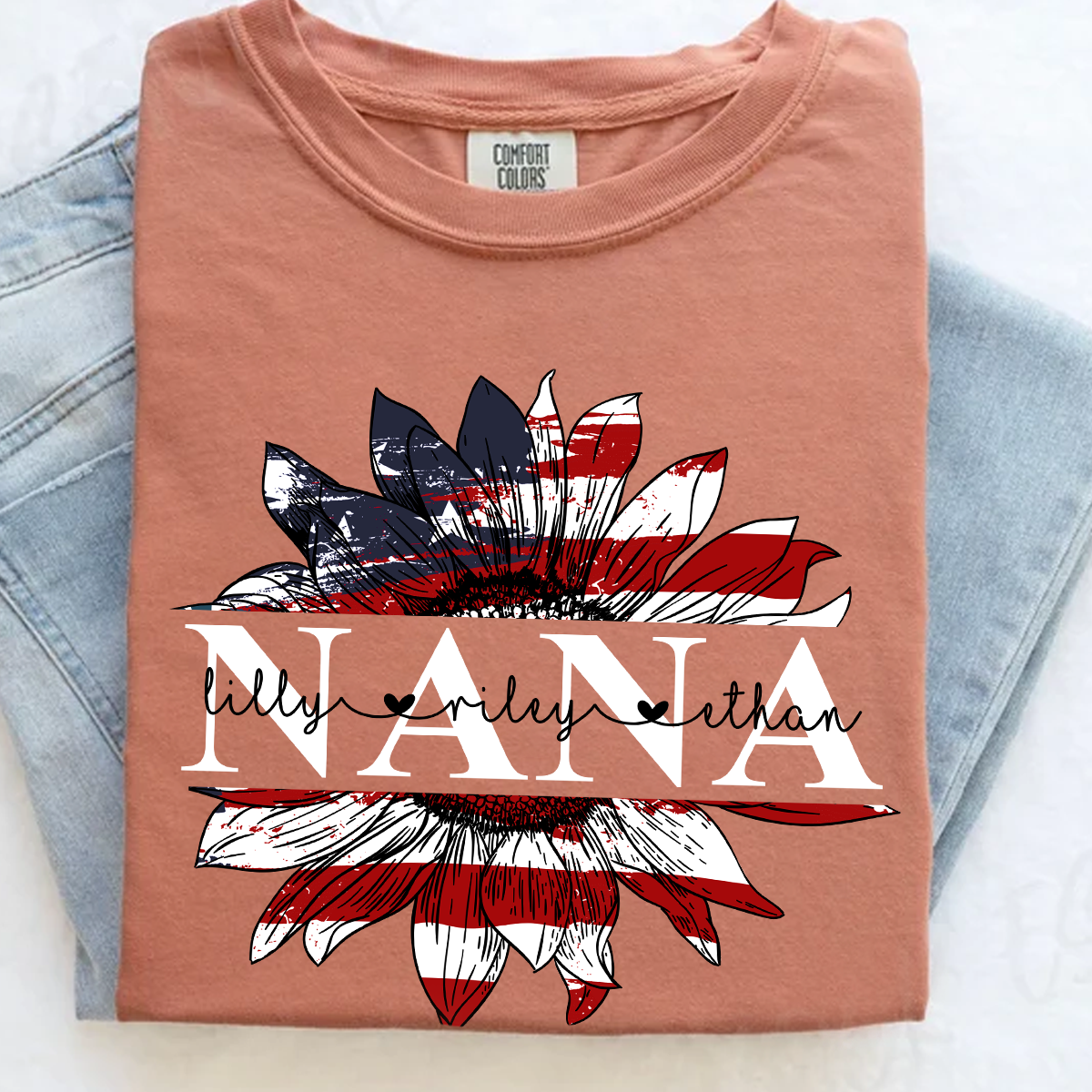 Comfort Colors® Grandma Flower Flag USA Shirt, Gift For Grandma T-Shirt