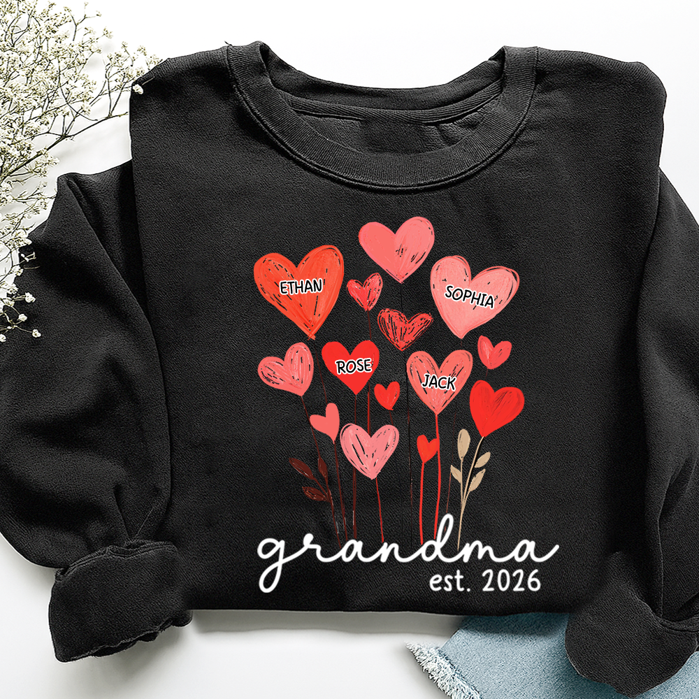 Personalized Grandma Sweatshirt, custom Heart For Gift Grandma And Kids