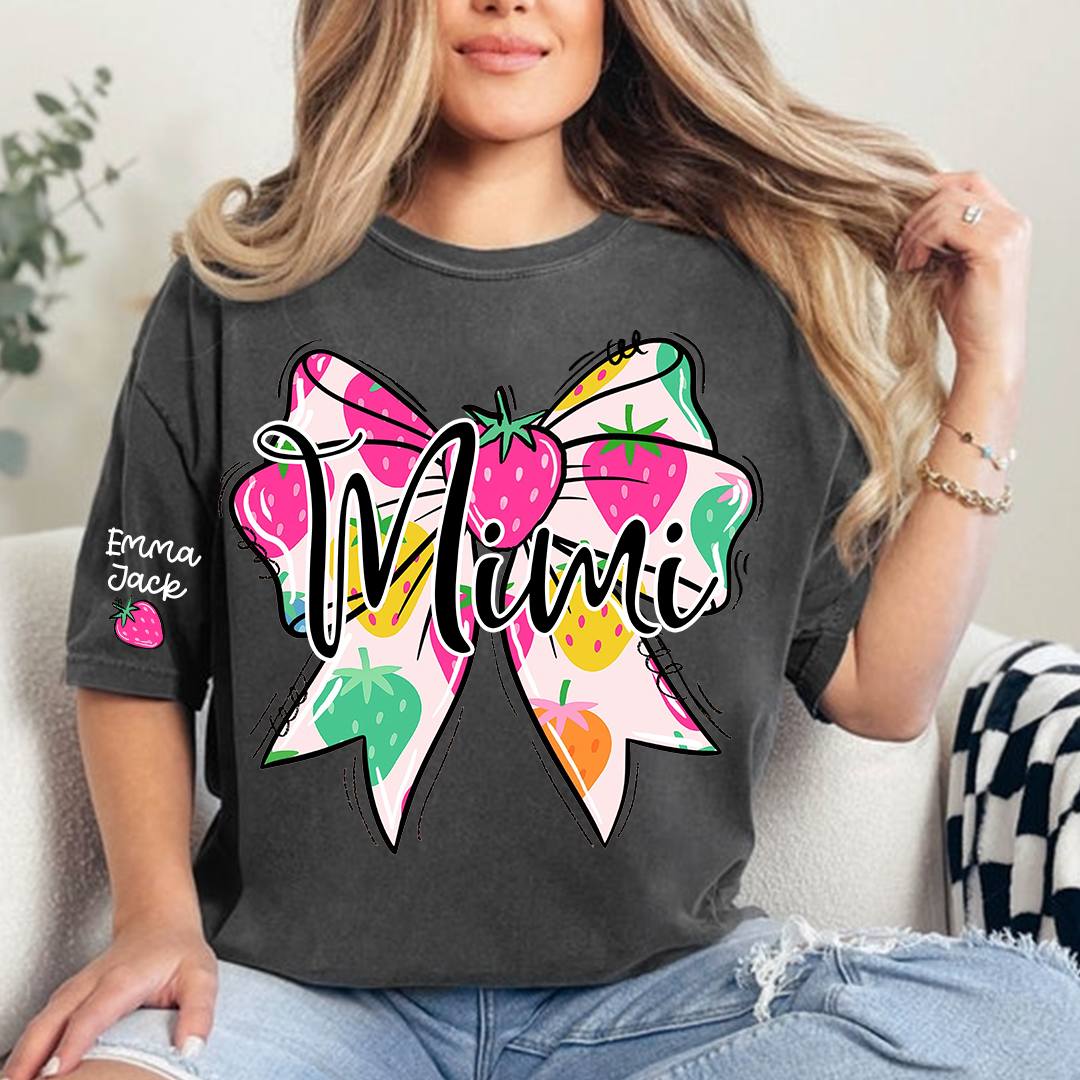 Funny Mimi Shirt, Strawberry Coquette Bow Graphic Tee, Grandma T Shirt for Women, Cute Gift for Mimi from Family