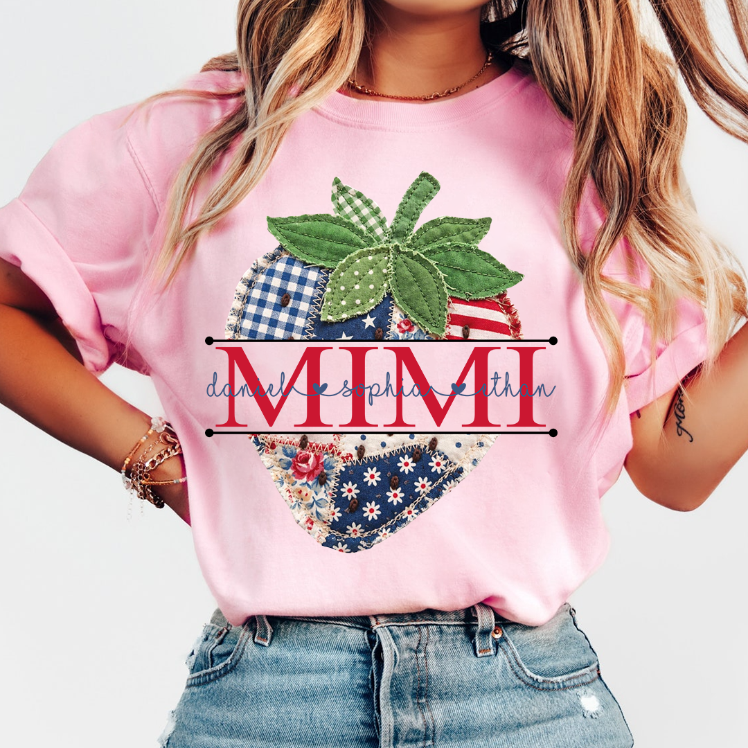 Custom Mimi 4th of July Strawberry Shirt, Personalized Cute Summer Grandma Tee For Gift Grandma And Kids