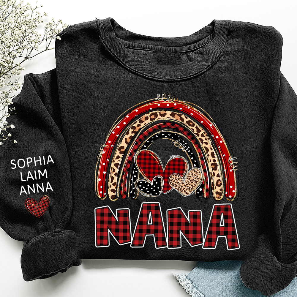 Grandma Leopard Plaid Rainbow Sweatshirt Personalized with Kids' Names