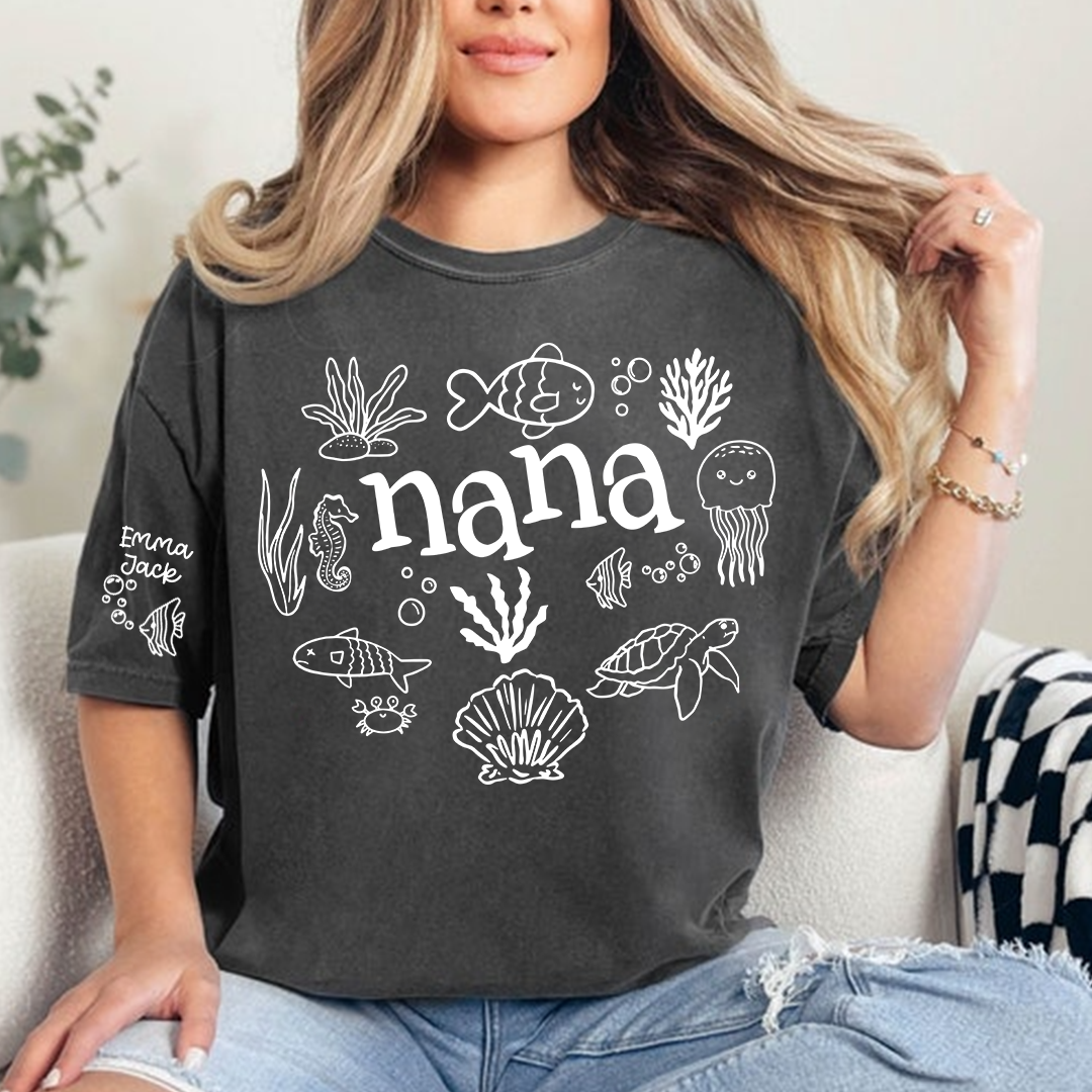 Nana Sea Life T Shirt for Women Personalized Ocean Animal Shirt for Grandma Mom Gifts